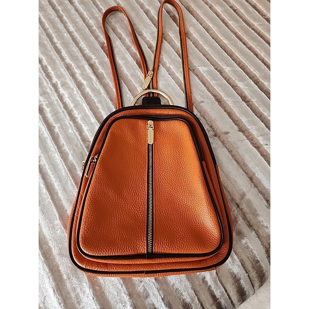 Vanentina Italian Pebbled Leather Backpack Orange W/Black LNC!